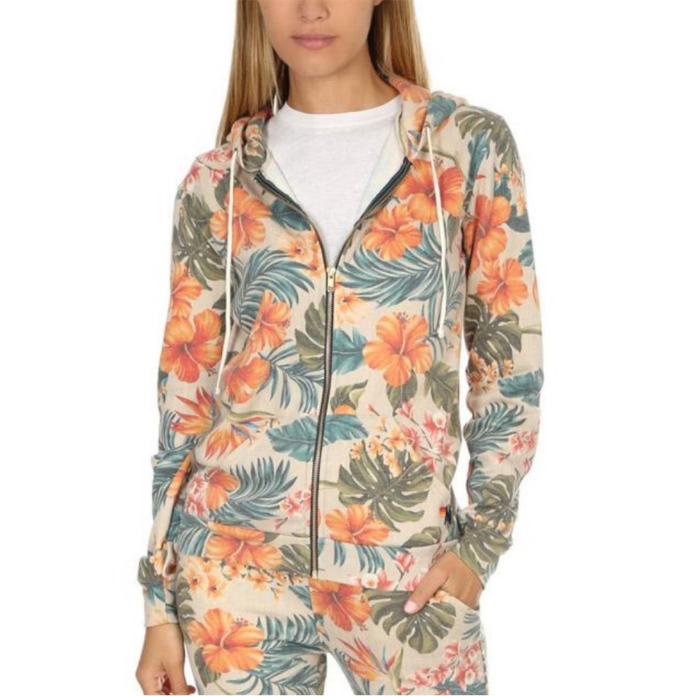 Aviator Nation Tropical Floral Zip Up Jacket - Kauai Small Hoodie